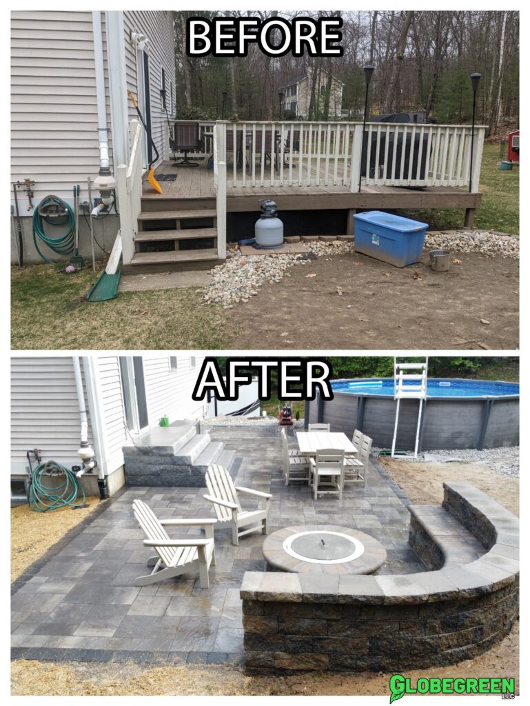 before and after of great patio construction work