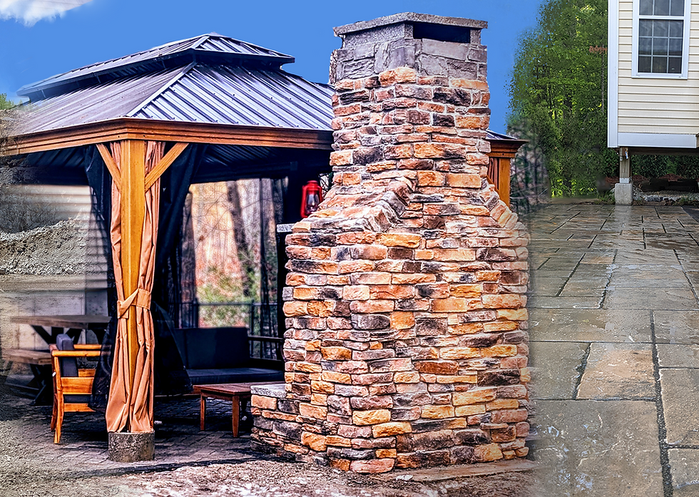 custom outdoor pizza oven made from stones with gazebo