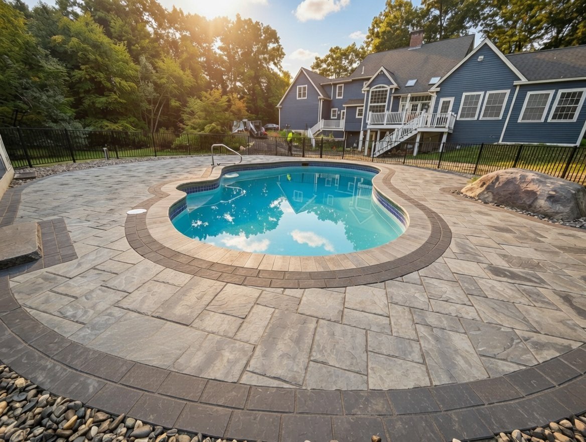 Inground pool with paver pool deck in Concord, NH